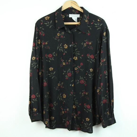 Jones New York Tops - Jones New York Women's 18W Blouse 100% Silk Black Floral Office Cottagecore 90s